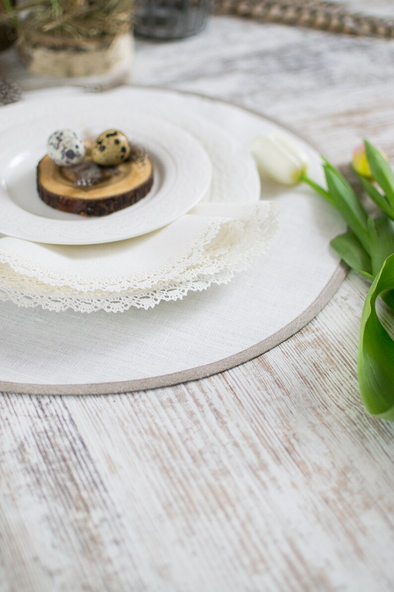 Round linen table placemats Reversible White Natural Placemats Etsy