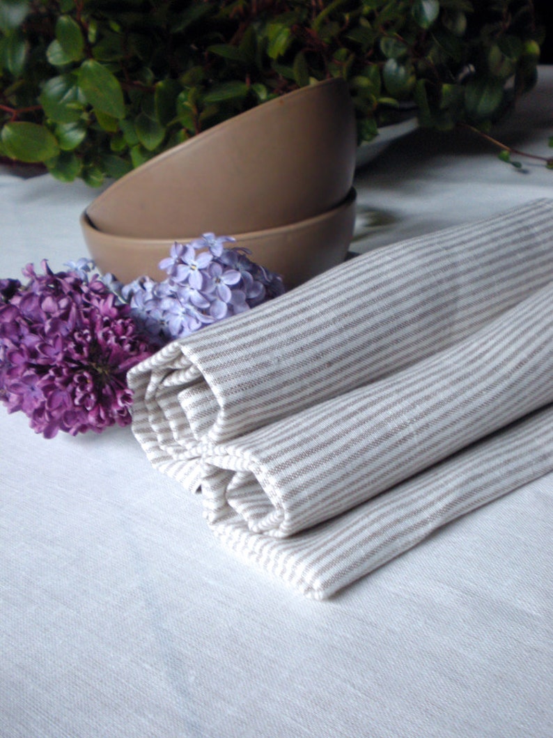 Striped linen napkins cloth Natural ecru set of 4 napkins Etsy