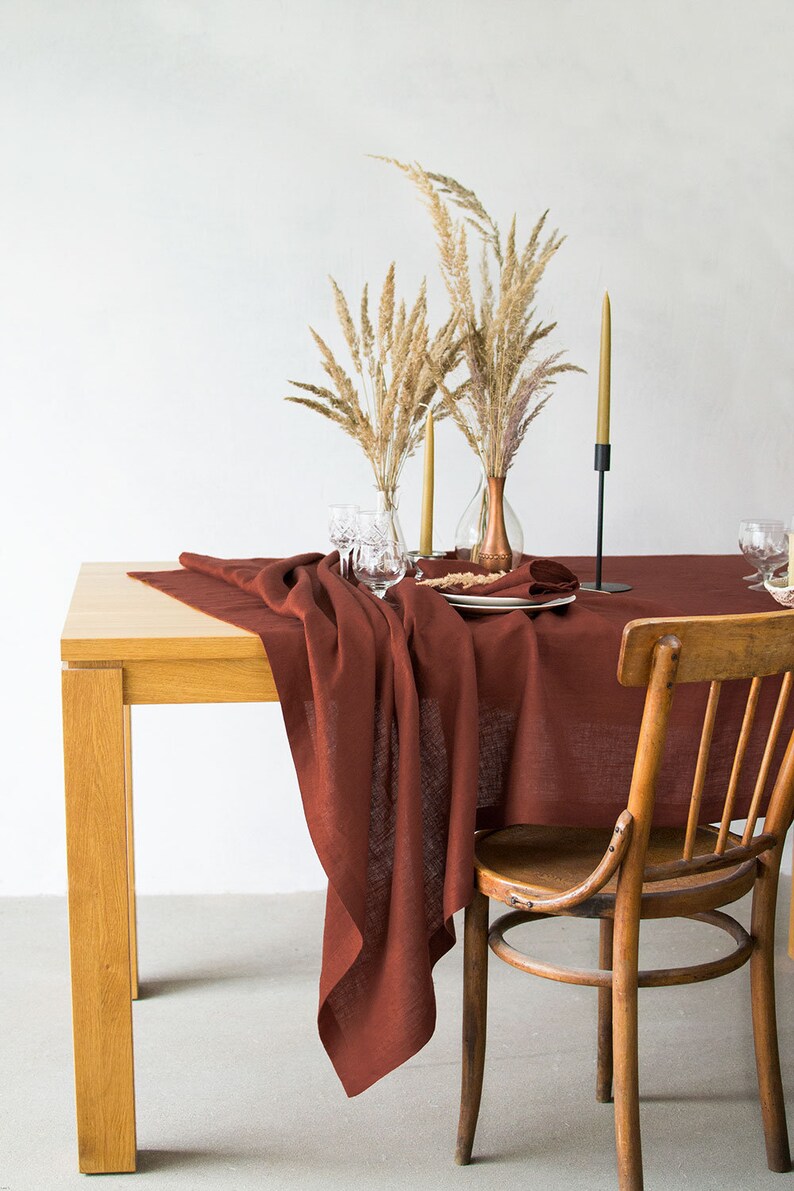 Terracotta Linen Tablecloth Summer Dinner Table Decor Cloth Etsy