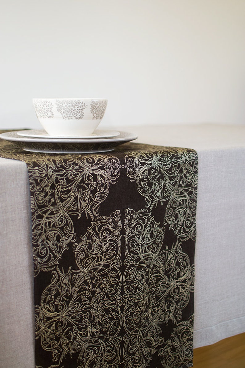 Brown Linen Table Runner Luxury Gold Dinner Runner Wedding Etsy
