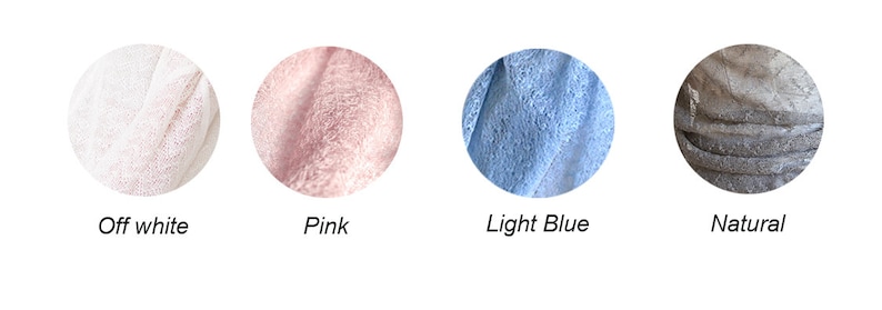 K&ouml;nnte beinhalten: Vier Stoffmuster in verschiedenen Farben: Off-White, Pink, Hellblau und Natur.