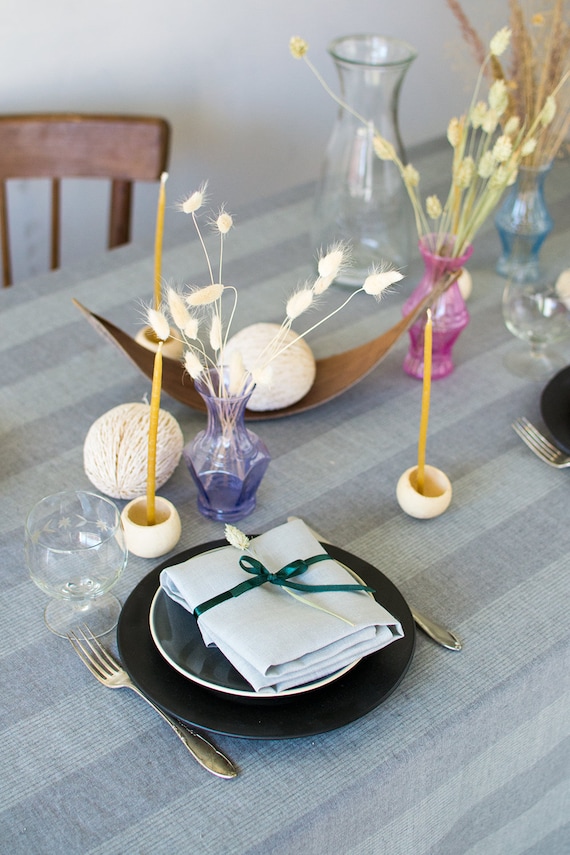 Blue Linen Napkins With Silver Wedding Party Napkins Metallic Easter Table  Decor Set 2, 4, 6, 8, 10, 12 Sparkle Vegan Dinner Cloth Napkins 