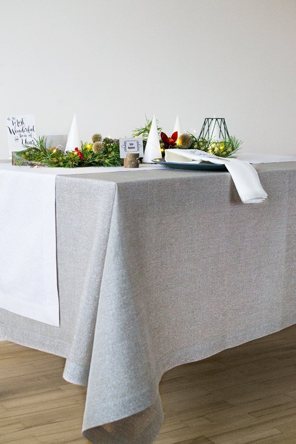 Silver Linen TABLECLOTH Metallic Wedding Dinner Table Cover Etsy