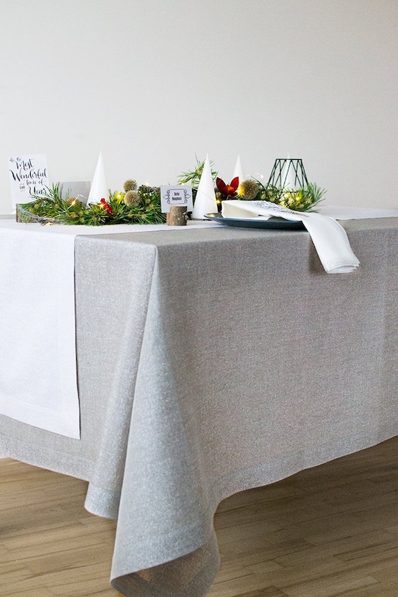 Silver Linen TABLECLOTH Metallic Wedding Dinner Table Cover Extra