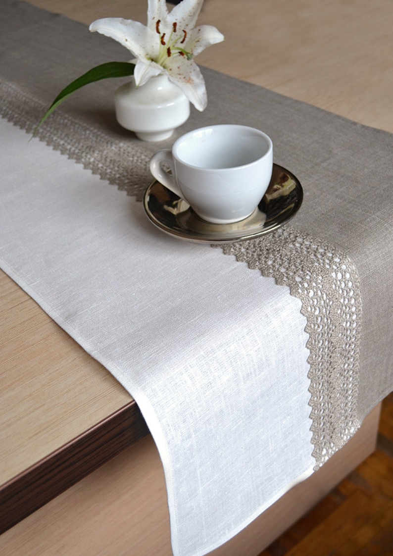 Linen Table Runner Natural Runner wedding lace runner Rustic Etsy