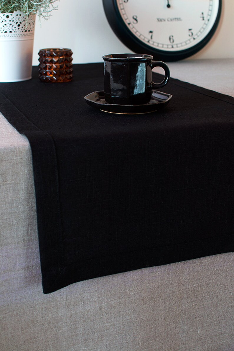 Black linen table runner Halloween Tablescapes Wedding party dinner runner Table top runner Bridal Shower Runner Rustic Table Decor image 4