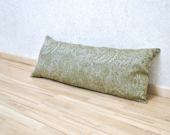 Long linen lumbar Olive green throw pillow cover Linen pillow case Damask decorative case Bench pillow bolster pillow Sofa lumbar shams