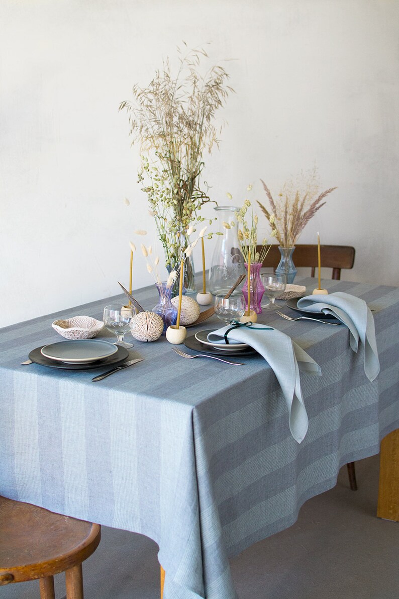 Blue Gray Linen Tablecloth Dinner Table Decor Cloth Wedding Etsy