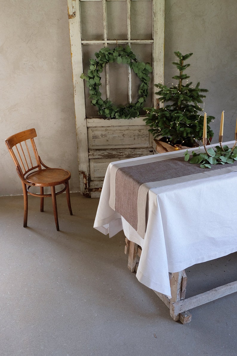 Brown Linen Table Runner Easter Table Decor Wedding Dinner Runner Rustic Natural Runner Living Table Centerpiece Runner With Borders