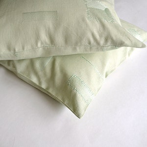 Green linen pillow cushion cover Embroidered nursery decor pillow cover Decorative pastel sofa throw pillow cover Baby room decor pillow