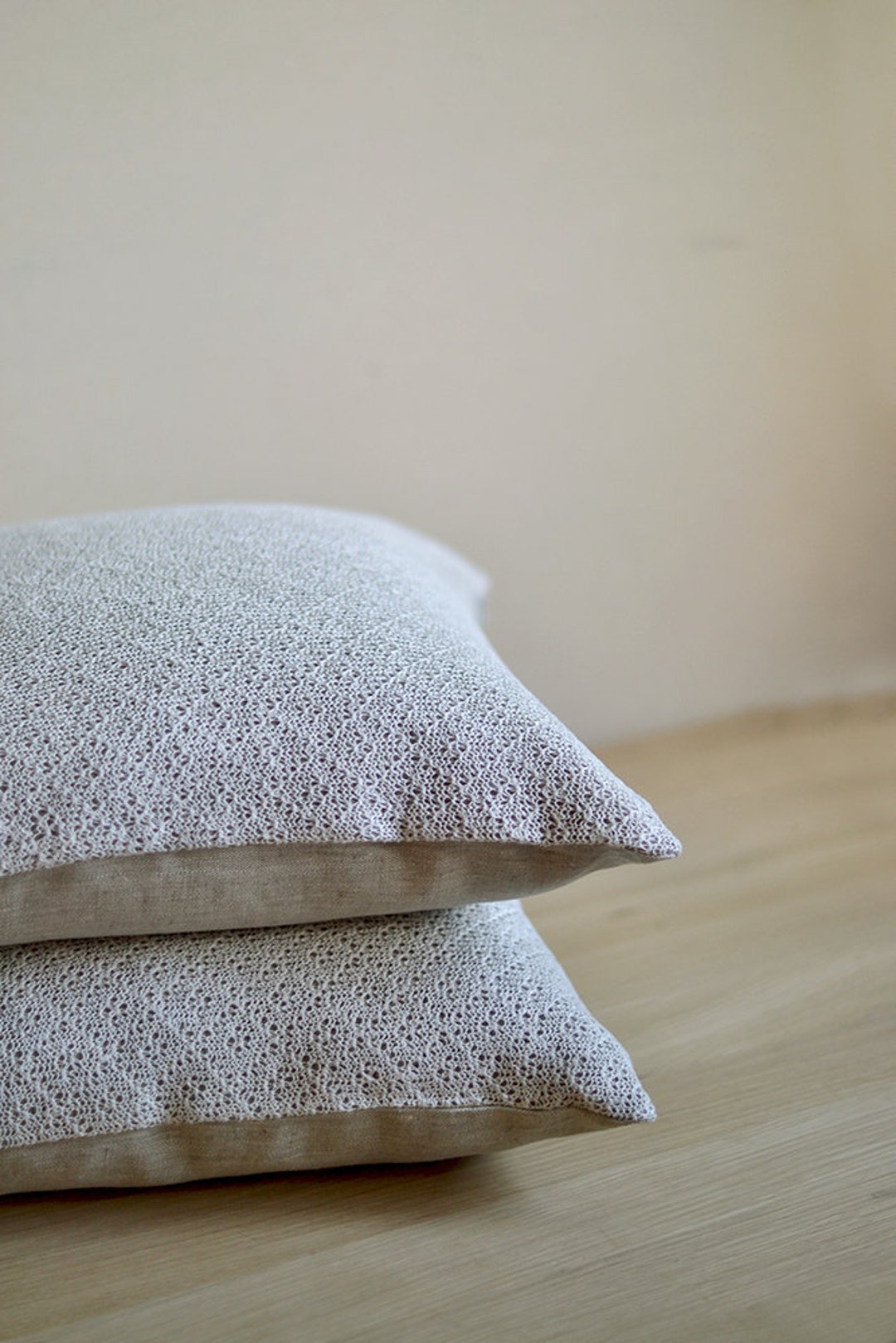 Linen Pillow Case White Gray Cover Knitted Pillow Cover Home Etsy