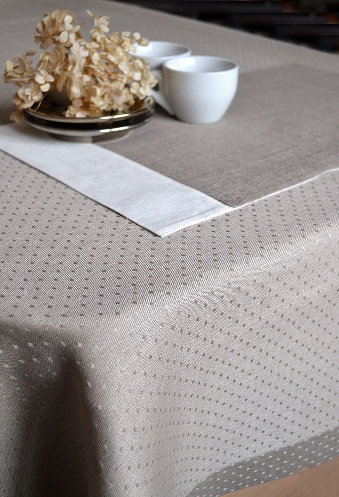 Natural Linen Placemats Taupe White Place Settings Set 2 Place Etsy