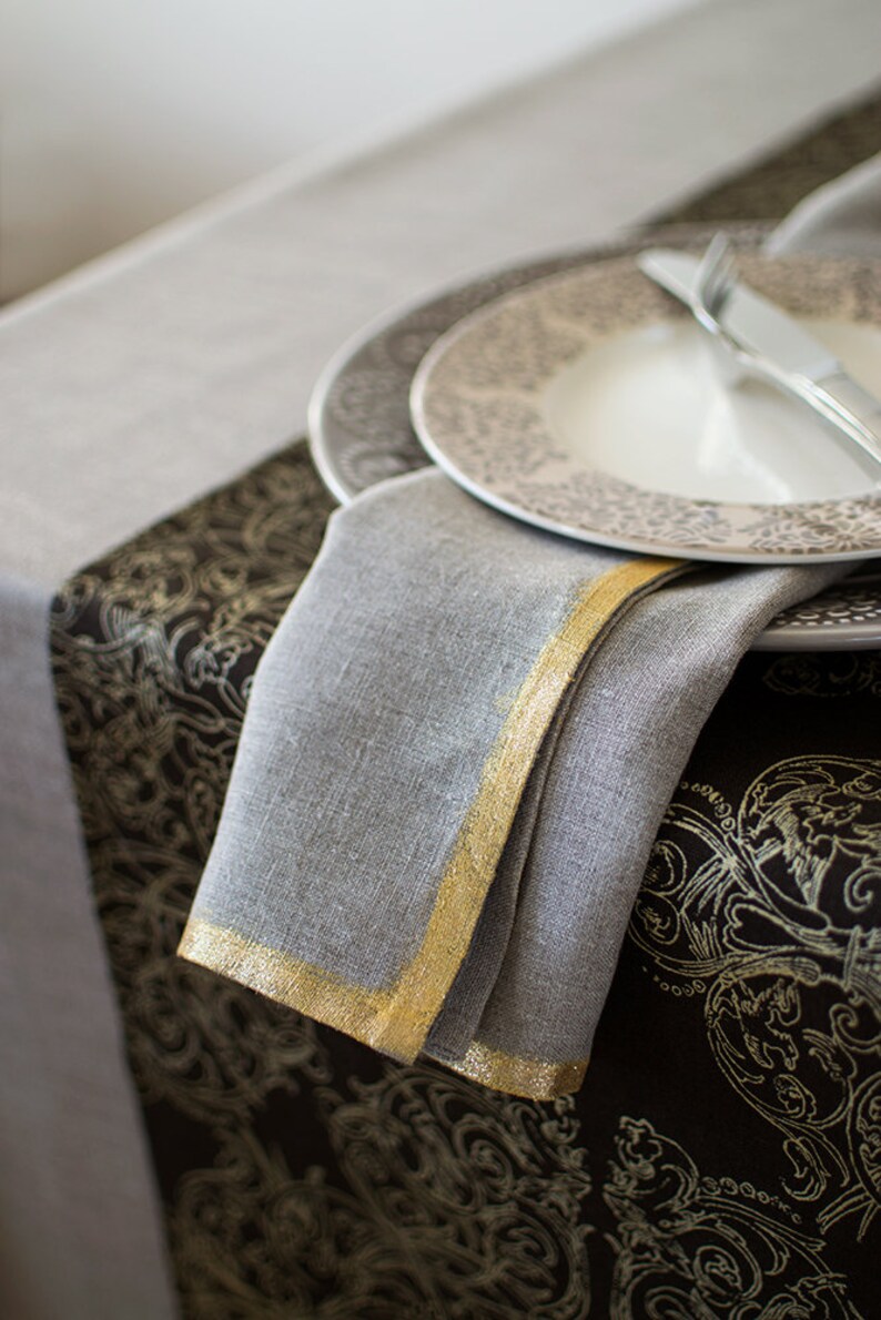 Brown Linen Table Runner Luxury Gold Dinner Runner Wedding Etsy