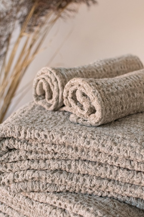 Natural Linen Bath Towels Rustic Waffle Body Towels Thick Massage