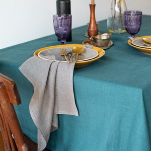 Teal blue linen tablecloth Easter dinner table decor cloth Wedding party tablecloth Stone washed natural table cloth Boho Living tablescapes image 9