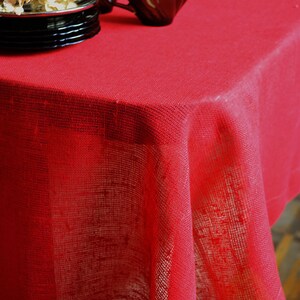 Red linen Tablecloth Rustic long table cloth Christmas vegan table decor Birthday dinner table cloth Party table cover Eco friendly event
