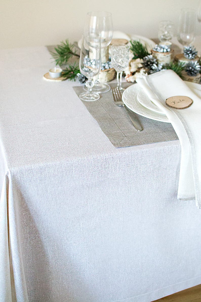 Silver TABLECLOTH Christmas Tablecloth Wedding Table Linen Etsy