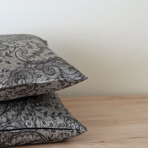 Black Linen Pillow Cover Damask Sofa Pillow Case Set of 2 Accent Throw Pillow Decorative Cushion Cover