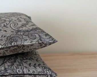Black Linen Pillow Cover Damask Sofa Pillow Case Set of 2 Accent Throw Pillow Decorative Cushion Cover