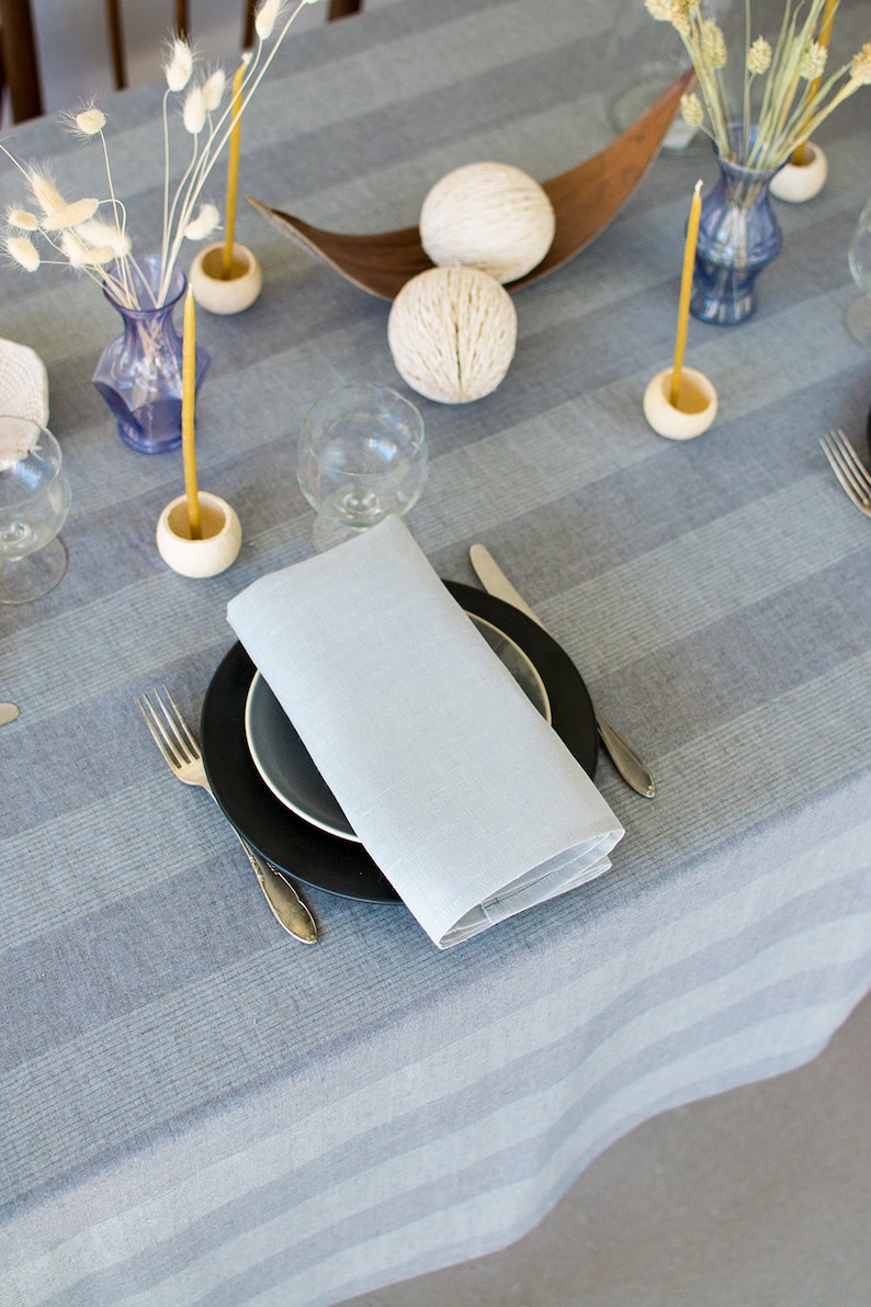 Blue Gray Linen Tablecloth Dinner Table Decor Cloth Wedding Etsy