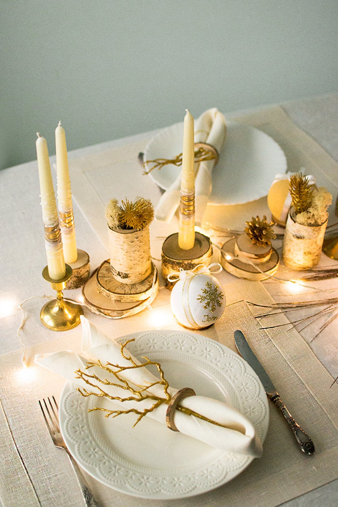 【たし1012さま】vintage ❀ マットゴールドの クルミオーナメント Gold Sparkly Ecru Linen Placemats Set of Fabric Mats Wedding