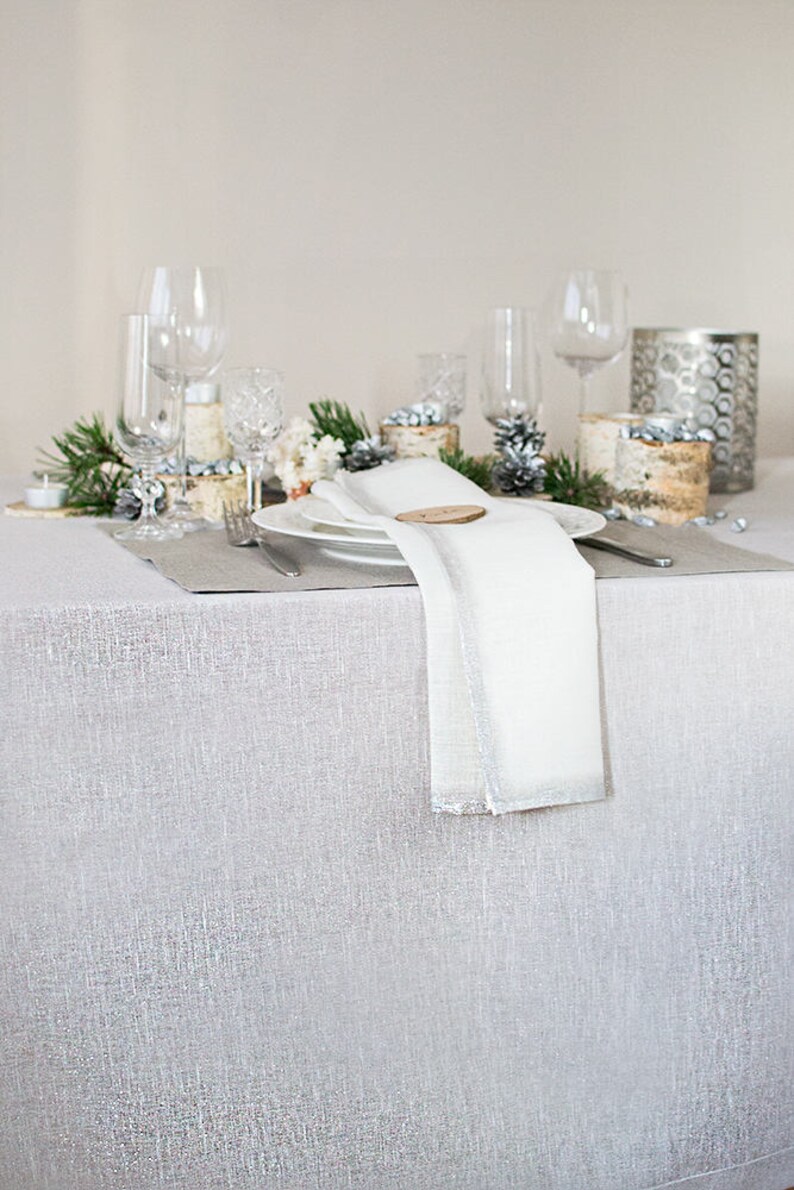 Silver TABLECLOTH Christmas Tablecloth Wedding Table Linen Etsy