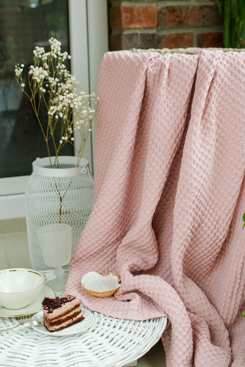Blush pink linen throw blanket Washed bedspread bed cover Boho Etsy