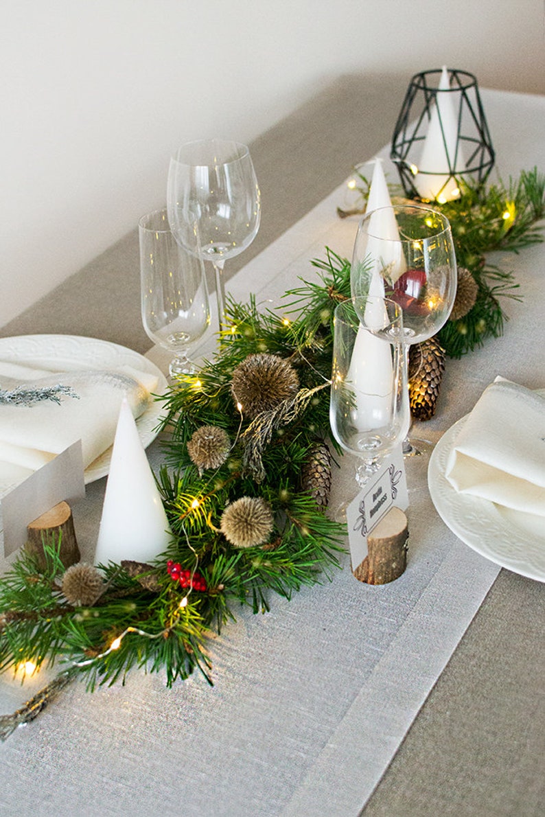 White silver linen table RUNNER Christmas metallic table scapes Wedding table centerpiece decor Holiday party dinner table decoration