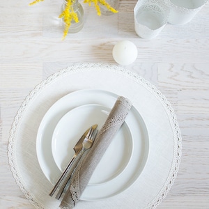 White Linen Placemats Wedding dinner Placemats Round Placemats Set 6 Placemats Birthday Placemats Linen Table Mat Centerpiece lace Placemats