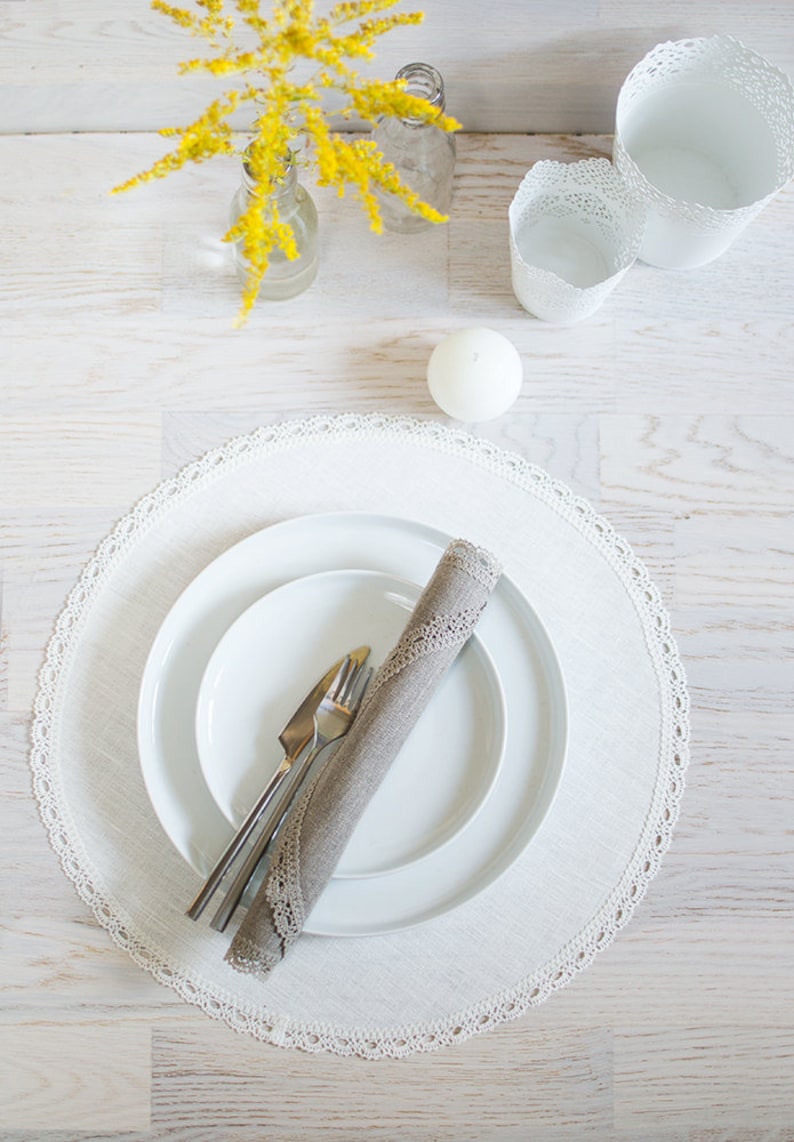 White Linen Placemats Wedding Dinner Placemats Round Placemats Etsy UK