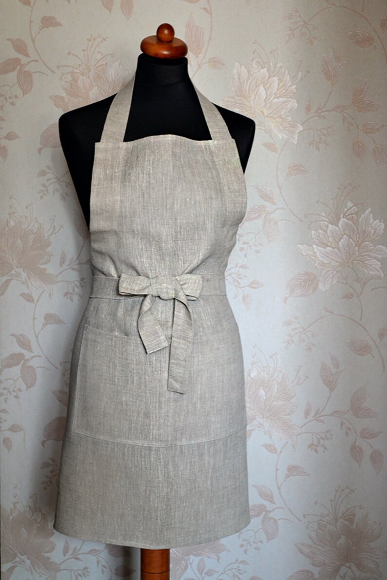 Tan Full Apron Natural Linen Apron Light Grey Linen Apron With One Big