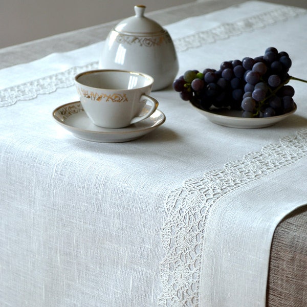Table Runner / Placemat  For Two  - Tracery White Linen Lace