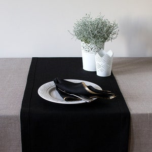 Black linen table runner Halloween Tablescapes Wedding party dinner runner Table top runner Bridal Shower Runner Rustic Table Decor image 9