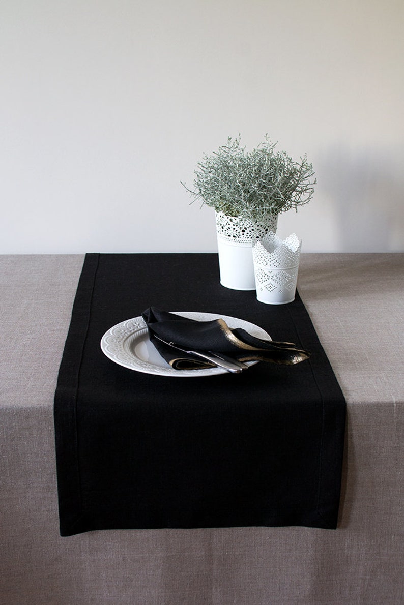 Black linen table runner Halloween Tablescapes Wedding party dinner runner Table top runner Bridal Shower Runner Rustic Table Decor image 9