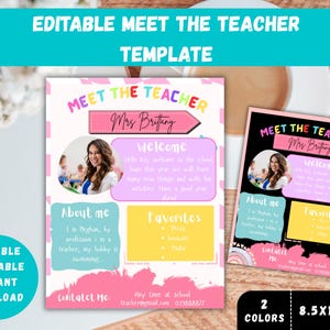 Meet the Teacher Classroom Editable Template, Printable Table Teacher Introduction, Bright Pastel Classroom Canva, Instant Download Template