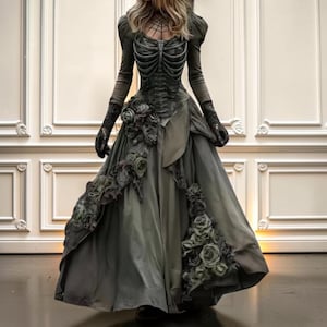 grey halloween dress Womens Skeleton Long archive-dresses