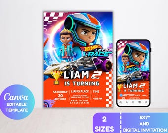 Hot Wheels-verjaardagsuitnodiging: raceautofeest, bewerkbaar op canva (digitale download)