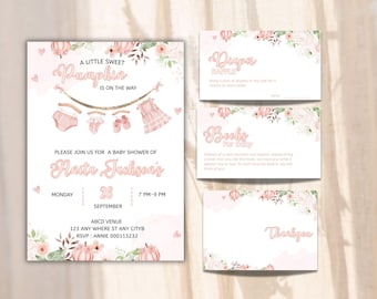 Pink Pumpkin Baby Shower Invitation: Minimalist Fall Invite, Editable Template