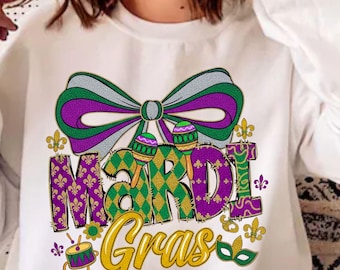 Brushstroke Mardi Gras PNG, Fleur De Lis Coquette PNG, Carnival Party Shirt PNG, New Orleans Parade Colors, Trendy Fat Tuesday Png
