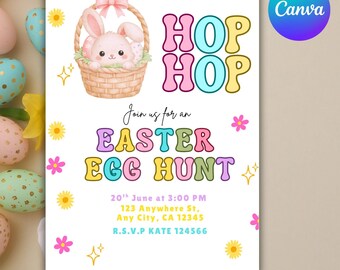 Hop Hop Easter Party Invitation, Easter Bunny Hop Hop Template, Kids Easter Party Invite, Funny Easter Party Invitation, Instant Download
