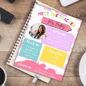 Meet the Teacher Classroom Editable Template, Printable Table Teacher Introduction, Bright Pastel Classroom Canva, Instant Download Template