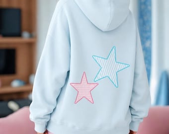 Oversized Star Embroidered Hoodie, Soft Pastel Pullover Sweatshirt, Cozy Aesthetic Y2K Loungewear, Warm Winter Gift for Her