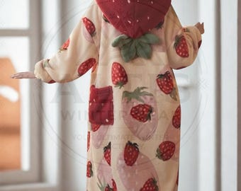 Strawberry Wearable Hoodie Blanket, Oversized Fleece Lounge Pullover, Cozy Holiday Hooded Blanket, Soft Winter Gift for Her