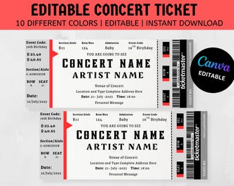 Editable Concert Ticket Template: Custom Event Surprise (Instant Download, PDF Format)