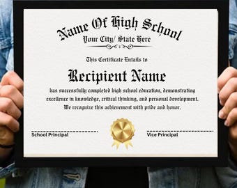 Editable High School Diploma Template: Homeschool Replica, University Diploma Template, Printable Graduation Replica, (Instant Download)