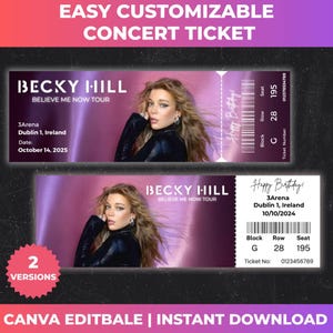 Editable Concert Ticket Canva, DIY Tickets Template, Printable Custom Concert Ticket, Birthday Gift Idea, Surprise Gift, Digital Download