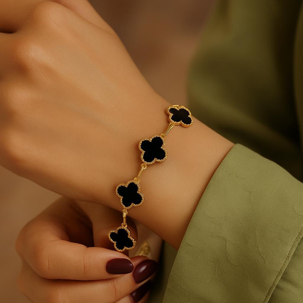 クローバージルコニウム ブレスレット FELICITE ゴールド 18K金メッキシェルジルコニア 両面四つ葉クローバーブレスレット