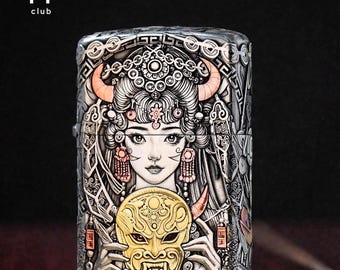 Baum des Lebens graviertes Metallfeuerzeug - Vintage Messing & Silber Design, spirituelles Geschenk, einzigartiges Sammlerstück Feuerzeug