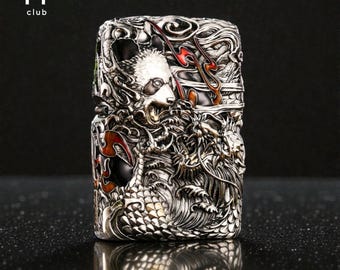 Zapalniczka wiatroodporna z grawerunkiem Dragon & Panda – orientalny, mityczny wzór, prezent kolekcjonerski z ciężkiego metalu