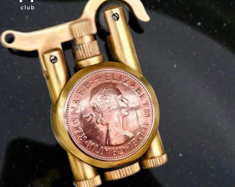 Vintage Brass Coin Lighter | Steampunk Pocket Lighter | Unique Collectible Metal Lighter | Retro Gift for